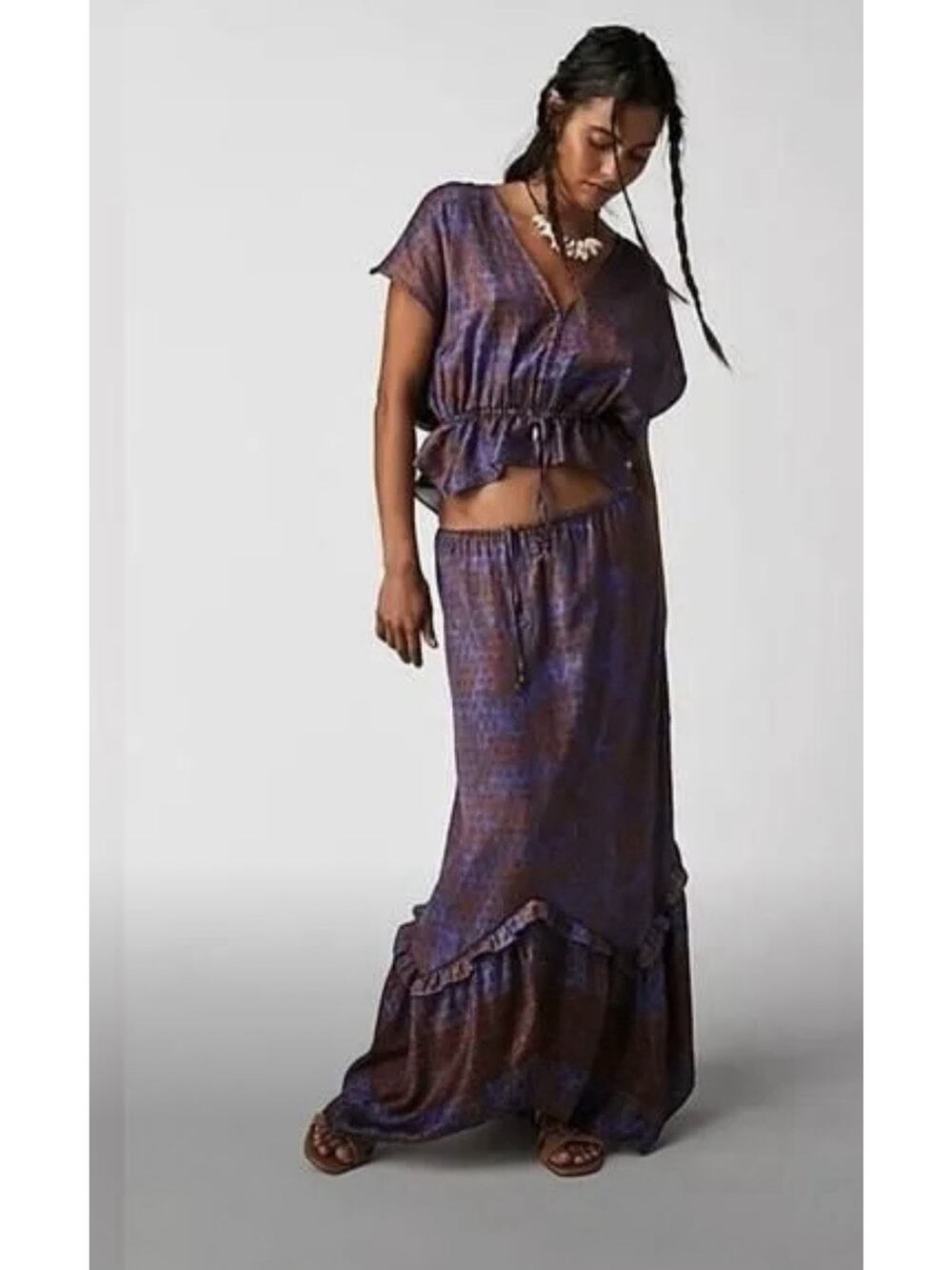 NWTFree People Ensemble Dreambound Set Size Small Color Blue Combo Top And Skirt